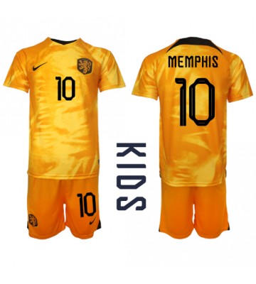 Netherlands Memphis Depay #10 Replica Home Stadium Kit for Kids World Cup 2022 Short Sleeve (+ pants)